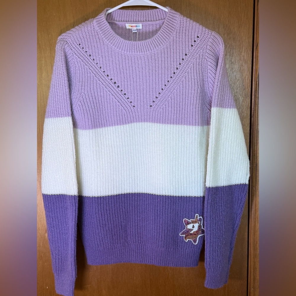 Girls' Color Block Sweaters Knit Long Sleeve Pullover Kids Crewneck Fall Winter - Picture 3 of 11